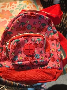 PARTY Pink Cherry Print Mini Pet Backpack Wastebag Dispenser Pocket Dog/Cat S/M